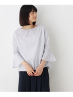 ベルスリーブストライプブラウス/ホワイト(301)