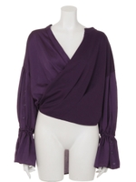 ボリュームスリーブカシュクールサテンブラウス/PURPLE