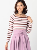 マルチボーダーボートネックニット/シロ