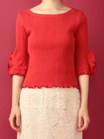 ランダムリブフリルカットソー/レッド