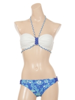 【nuckle market】無地バンドゥブラフラワープリントパンツ/ブルー