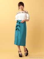 ベロアリボンスリットロングタイトスカート/ブルー