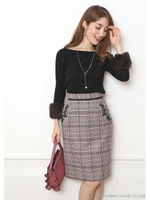 ポケット刺繍チェックタイトスカート/ピンク