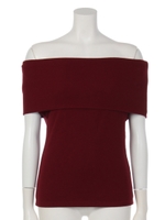 オフショルダーフレンチスリーブカットソー/ブラック