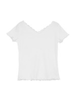 スカラップテレコVネックTシャツ/オフホワイト