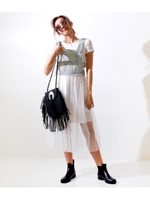 【ANAP】デニムサロペベスト×チュールワンピースSET/ホワイト(001)