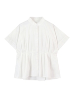 スタンドカラーウエストタックブラウス/ホワイト