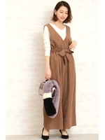 リボンベルトオールインワン/ピンク(090)