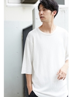 【AZUL by moussy】ワッフルCネック7分袖TEE/O/WHT