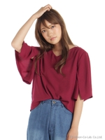 スリットフレア袖ブラウス/ブルー