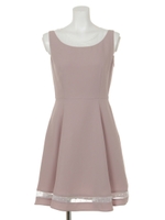 ドットチュール切替フレアワンピース/ピンク