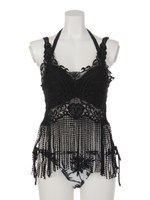 レースフリンジタンクトップ/クロ