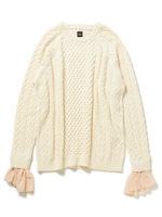 レイヤードスリーブアランニットトップス/ホワイト