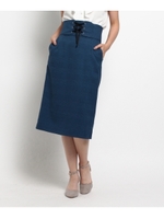 チェックウエストベルトタイトスカート/ブルー(292)