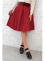 フレアー　ベロア　ベルト　スカート/レッド(100)
