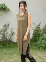 SILK VELVET 14GG ノースリーブOP/チャコールク