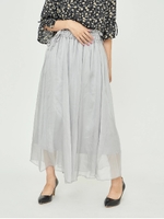 ・ウエストギャザーシフォンロングスカート/ライトグレー