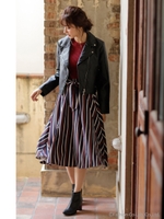 サッシュ付マルチストライプシャーリングミディ/スカート/コン