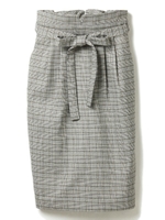 チェックウエストタックタイトスカート/ブラウン