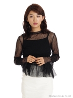 ドットチュール　キャミソール付　トップス/ホワイト