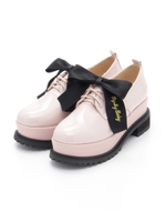 ロゴ入りリボン付きエナメルシューズ/ピンク