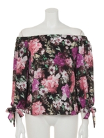 ヴィンテージフラワーオフショルトップス/ブラック