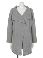 衿付天竺編み長袖カーディガン/杢グレー