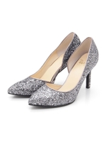 【REZOY】低反発インソールグリッターヒールパンプス/ブラック