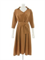 共地サッシュベルト付きワンピース/ライトブラウン