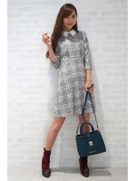 アンクル　チェック　エンブロイダリー　ワンピース/グレー(020)