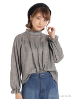 グレンチェックスタンドブラウス/ベージュ