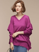 サイドフリルロングニット/グレー