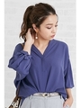 ジョーゼットカフスベルトスリーブブラウス/ブルー(110)