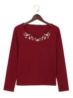 デコルテシアー刺繍リフ長袖/クロ