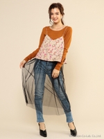 レイヤードロングトップス×キャミセット/ブラック