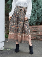 ダブルガーゼCHINTZ FLOWERSスリットフレアスカート/ワイン