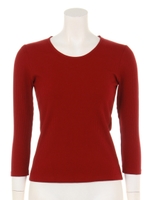 テレコ7分袖トップス/ボルドー