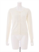 パール釦長袖カーディガン/ホワイト