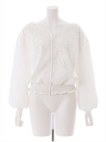 前開きスカラップ刺繍ブラウス/ブラック