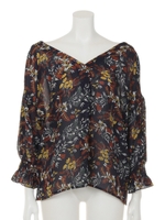 【anap mimpi】フラワープリントVネックタック7分丈ブラウス/NVY