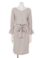 袖ボリュームタイトワンピース/ベージュ