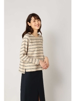 ボーダーTブラウス/オフ×クロ2(032)