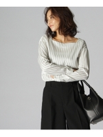 [L]〔洗える〕長袖ダブルストライプブラウス/オフホワイト(103)