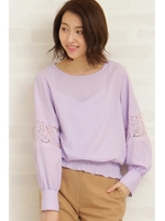 ウエストシャーリングレーススリーブブラウス/ライラック(080)