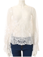 フラワー刺繍ブラウス/ホワイト