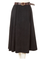 ベルト付フレアロングスカート/ブラック