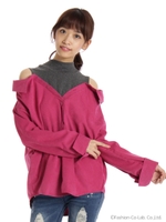 レイヤード風オフショルダーブラウス/ピンク