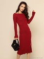 オフショルタイトロングニットワンピース/ボルドー