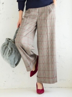 レトログレンチェックワイドパンツ/レッド柄