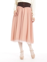 コルセットベルト風ミモレスカート/グレー